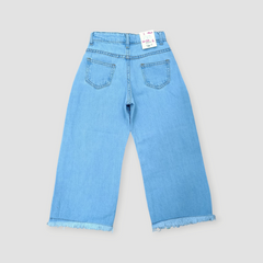 Girls Light Blue Flower Embroidered Denim